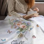 Personnalisé Aquarelle Fleur de naissance Bouquet Papillon Douce Couverture avec Nom Décoration Maison Anniversaire Famille Cadeau pour les Femmes