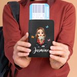 Personalised Cartoon Character Birth Flower Bouquet PU Leather Passport Holder with Name Travel Accessory Birthday Gift for Women Girls