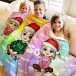 Gorro de Navidad personalizado Personaje de dibujos animados Gradiente Suave manta con nombre Decoración del hogar Regalo de Navidad para niños Famili