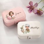 Boîte à bijoux portable personnalisée à deux niveaux avec nom Cadeau d'anniversaire essentiel pour les femmes et les filles