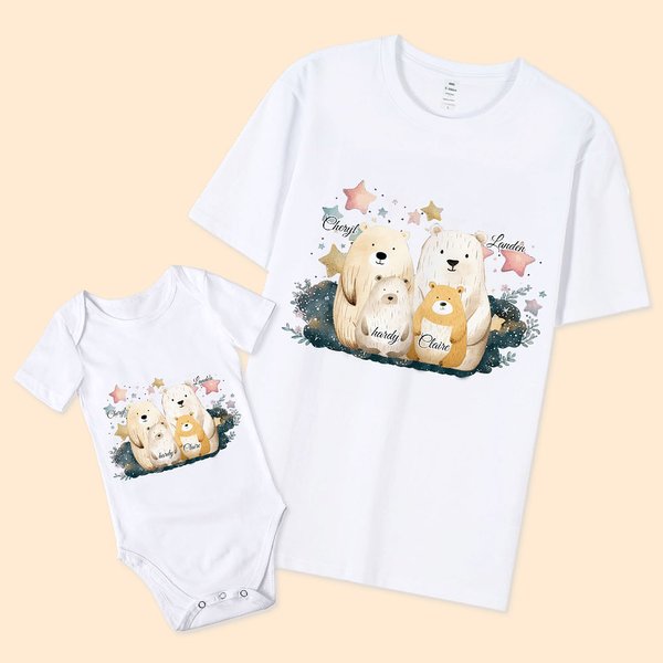 Personalized Cute Family Bear 100% Cotton T-shirt Baby Bodysuit Matching Outfit Mother’s Day Gift for New Mom Baby