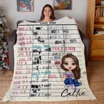 Personalized Retro Date Due Card Library Card Cartoon Character Soft Throw Blanket with Name Birthday Gift for Reader Bookworm