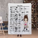 Personalized Retro Date Due Card Library Card Cartoon Character Soft Throw Blanket with Name Birthday Gift for Reader Bookworm