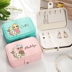Boîte à bijoux portable personnalisée à deux niveaux avec nom Cadeau d'anniversaire essentiel pour les femmes et les filles
