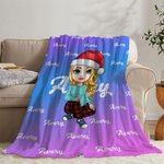 Gorro de Navidad personalizado Personaje de dibujos animados Gradiente Suave manta con nombre Decoración del hogar Regalo de Navidad para niños Famili