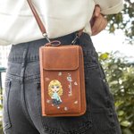 Personalized Cartoon Character Birth Flower Leather Phone Wallet Crossbody Bag with Name Multi-compartment Birthday Holiday Gift for Family Friends