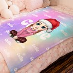 Gorro de Navidad personalizado Personaje de dibujos animados Gradiente Suave manta con nombre Decoración del hogar Regalo de Navidad para niños Famili
