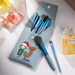Sac à brosses en cuir avec nom 8 brosses à maquillage Cadeau de Noël pour la famille et les amis