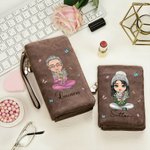 Personalisierte Cartoon-Dame Geburtsblumen Blumenstrauß Name Geldbörse mit Kartenfächern Handgelenkschlaufe Geburtstag Muttertag Geschenk für Damen