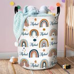 Personalised Boho Rainbow Star Waterproof Laundry Storage Basket with Name and Handle Baby Shower Birthday Gift fot Kids