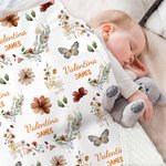 Personalized Bohemian Wildflower Butterfly Name Baby Security Blanket with Dotted Backing Baby Shower Baptism Gift for Newborn