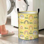 Personalised Boho Rainbow Star Waterproof Laundry Storage Basket with Name and Handle Baby Shower Birthday Gift fot Kids