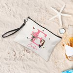 Sac de Maquillage en Toile Personnalisé avec Initiale Nom Personnage de Dessin Animé Accessoire à Bracelet Pratique de Voyage Cadeau pour Femme Fille