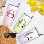 Personalised Gradient Birth Flower Bouquet Cartoon 20oz Initial Name Tumbler with Lid and Straw Birthday Holiday Gift for Women Girls