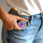 Personalised Birth Flower Stained Glass Round Mini Pill Box with Name and Mirror Birthday Gift for Friends Family