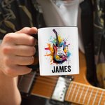 Personalised Colourful Splash Ink Guitar Theme 11oz Ceramic Mug with Name and Handle Birthday Gift for Guitar Players Lovers