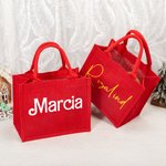 Personalisierte Dolly Curvy Font wiederverwendbare große rote Jute Tasche mit Namen Tote Bag Geburtstag Hochzeit Weihnachten Party Geschenk für Damen