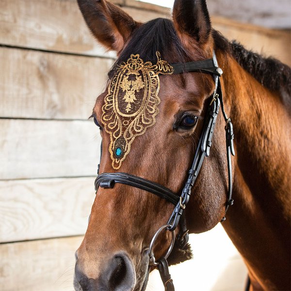 Bride de Naissance en Dentelle Dorée Personnalisée avec Pierre de Naissance Bandeau Ajustable Cadeau Anniversaire pour Amoureux des Chevaux