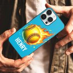 Gepersonaliseerde vlammende basketbal voetbal sport bal ontwerp TPU telefoonhoesje voor iPhone met naam verjaardag Match Day Gift voor Ball Games liefhebbers