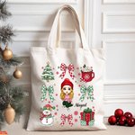 Personalizzato Pupazzo di neve albero di Natale fiocco tela grande Tote Bag con personaggio dei cartoni animati e nome Natale festa bomboniera regalo 
