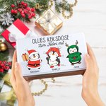 Personalisierte Niedliche Cartoon-Pinguin mit 1-8 Namen und Figuren Weihnachten Metall Keksdose Geschenk für Kinder Pinguinliebhaber