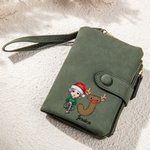 Personalizada de dibujos animados de Navidad del personaje de las iniciales de cuero de tres pliegues nombre de la cartera de pulsera con tarjetero cu