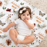 Personalized Bohemian Wildflower Butterfly Name Baby Security Blanket with Dotted Backing Baby Shower Baptism Gift for Newborn