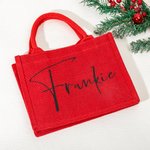 Personalisierte Dolly Curvy Font wiederverwendbare große rote Jute Tasche mit Namen Tote Bag Geburtstag Hochzeit Weihnachten Party Geschenk für Damen