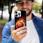 Gepersonaliseerde vlammende basketbal voetbal sport bal ontwerp TPU telefoonhoesje voor iPhone met naam verjaardag Match Day Gift voor Ball Games liefhebbers
