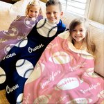 Personalised Multicolour Baseball Football Tennis Sports Theme Soft Throw Blanket with Names Home Decor Birthday Team Gift for Sports Lovers
