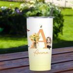 Personalised Gradient Birth Flower Bouquet Cartoon 20oz Initial Name Tumbler with Lid and Straw Birthday Holiday Gift for Women Girls