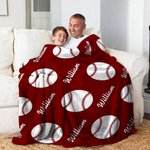 Personalised Multicolour Baseball Football Tennis Sports Theme Soft Throw Blanket with Names Home Decor Birthday Team Gift for Sports Lovers