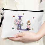 Sac de Maquillage en Toile Personnalisé avec Initiale Nom Personnage de Dessin Animé Accessoire à Bracelet Pratique de Voyage Cadeau pour Femme Fille