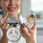 Personalised Birth Flower Stained Glass Round Mini Pill Box with Name and Mirror Birthday Gift for Friends Family
