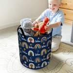 Personalised Boho Rainbow Star Waterproof Laundry Storage Basket with Name and Handle Baby Shower Birthday Gift fot Kids