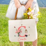 Sac à main en toile avec nom et initiale Cadeau d'anniversaire pour les femmes et les filles 2