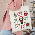 Personalizzato Pupazzo di neve albero di Natale fiocco tela grande Tote Bag con personaggio dei cartoni animati e nome Natale festa bomboniera regalo 