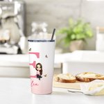 Personalised Gradient Birth Flower Bouquet Cartoon 20oz Initial Name Tumbler with Lid and Straw Birthday Holiday Gift for Women Girls