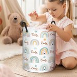 Personalised Boho Rainbow Star Waterproof Laundry Storage Basket with Name and Handle Baby Shower Birthday Gift fot Kids