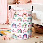 Personalised Boho Rainbow Star Waterproof Laundry Storage Basket with Name and Handle Baby Shower Birthday Gift fot Kids