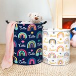 Personalised Boho Rainbow Star Waterproof Laundry Storage Basket with Name and Handle Baby Shower Birthday Gift fot Kids