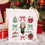 Personalizzato Pupazzo di neve albero di Natale fiocco tela grande Tote Bag con personaggio dei cartoni animati e nome Natale festa bomboniera regalo 