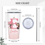 Personalised Gradient Birth Flower Bouquet Cartoon 20oz Initial Name Tumbler with Lid and Straw Birthday Holiday Gift for Women Girls
