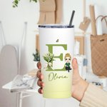 Personalised Gradient Birth Flower Bouquet Cartoon 20oz Initial Name Tumbler with Lid and Straw Birthday Holiday Gift for Women Girls
