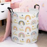 Personalised Boho Rainbow Star Waterproof Laundry Storage Basket with Name and Handle Baby Shower Birthday Gift fot Kids