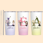 Personalised Gradient Birth Flower Bouquet Cartoon 20oz Initial Name Tumbler with Lid and Straw Birthday Holiday Gift for Women Girls