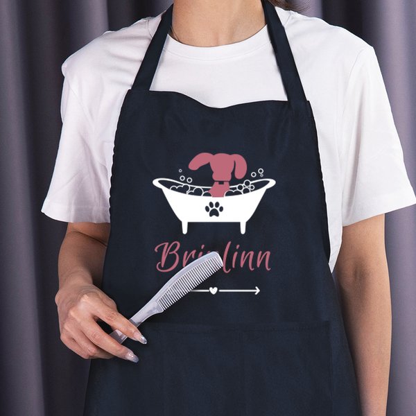 Personalized Multicolor Glitter Dog Grooming Paw Print Waterproof Apron with Pockets and Name Grand Opening Gift for Dog Lovers Groomers