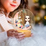 Spersonalizowana lampka nocna LED Moon Flower z drewnianą podstawą i imieniem Prezent urodzinowy dla dziewczynek i chłopców