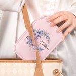 Personalized Birth Flower Wreath Leather Jewelry Box with Name and LED Light Makeup Mirror Travel Essential Birthday Gift for Women