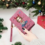 Personalisierte Cartoon-Dame Geburtsblumen Blumenstrauß Name Geldbörse mit Kartenfächern Handgelenkschlaufe Geburtstag Muttertag Geschenk für Damen
